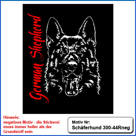 Hunde Motiv Schaeferhund Deutscher Schäferhund Kopf gestickt Stickerei DSH Schäferhund German Shepherd sticken