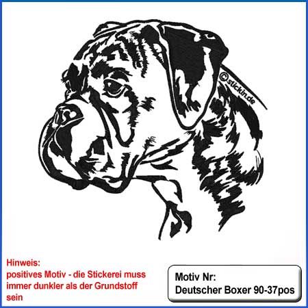Hunde Motiv Deutscher Boxer Kopf Motiv gestickt Stickerei Boxer gestickt