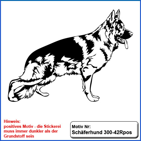 Hunde Motiv Schaeferhund Deutscher Schäferhund stehend gestickt Stickerei DSH Schäferhund German Shepherd sticken