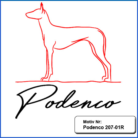 Hunde Motiv Podenco stehend Motiv gestickt Stickerei Podenco gestickt