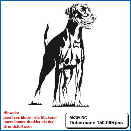 Hunde Motiv Dobermann Motiv gestickt Stickerei Dobermann gestickt Hundesport Bekleidung mit Dobermann besticken