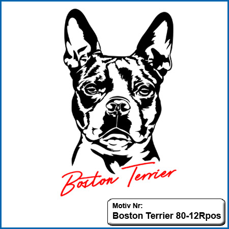 Hunde Motiv Boston Terrier Kopf gestickt Stickerei BostonTerrier sticken