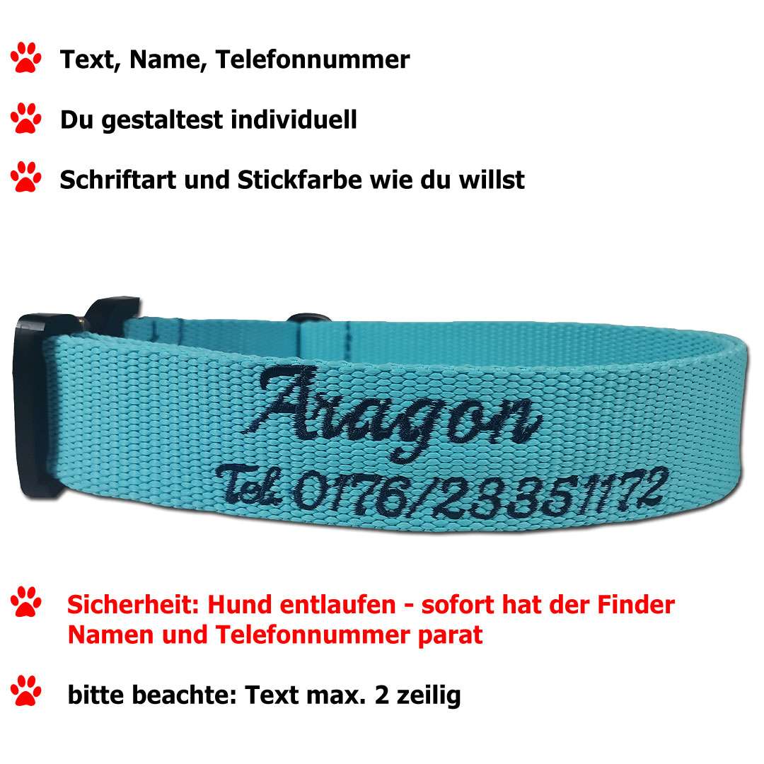 Hunde Halsband mit Namen und Telefonnummer besticken