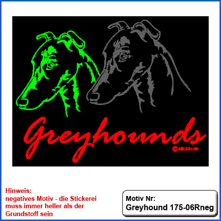 Hunde Motiv Greyhound Stickerei Greyhound mit Schriftzug sticken 