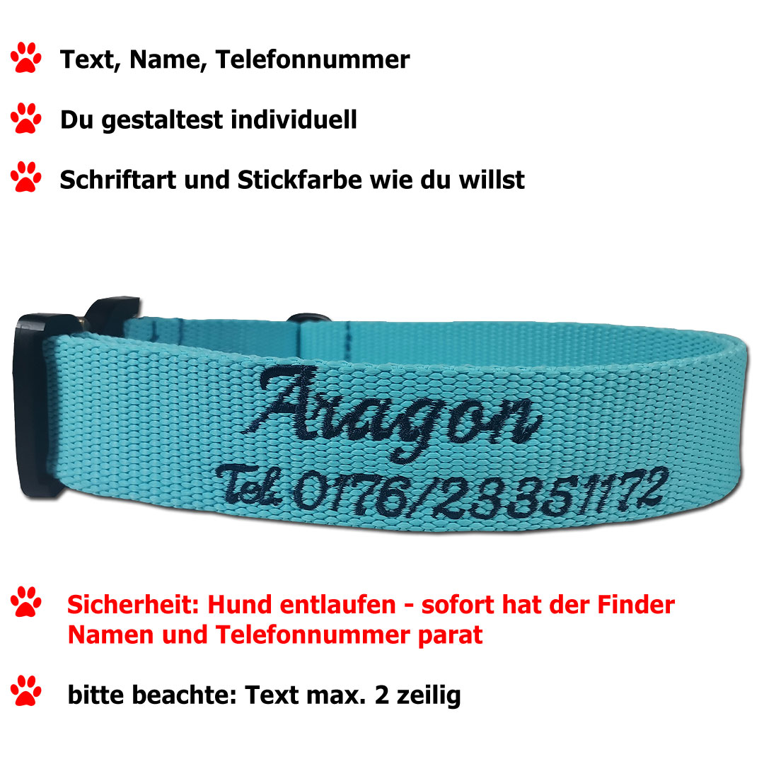 Hunde Halsband STRONG mit Stickerei | Nylon Halsband mit Stickerei  gestalten | Halsband | Stickin24 Hundesport Onlineshop