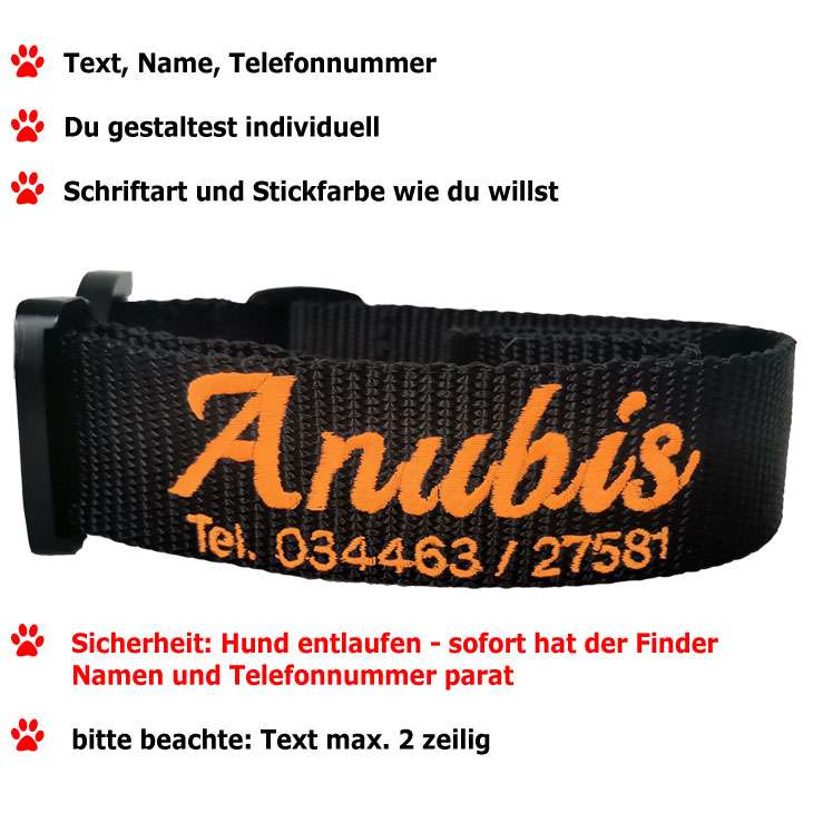 Halsband STRONG mit Name und Telefonnummer | Nylon Halsband mit Stickerei  gestalten | Halsband | Stickin24 Hundesport Onlineshop