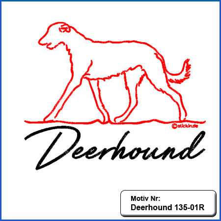 Hunde Motiv DEERHOUND Motiv gestickt Stickerei Deerhound gestickt