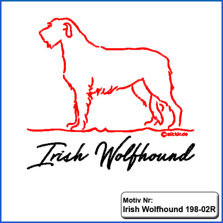 Hunde Motiv Irish Wolfhound stehend Stickerei Irish Wolfhound sticken mit Schriftzug