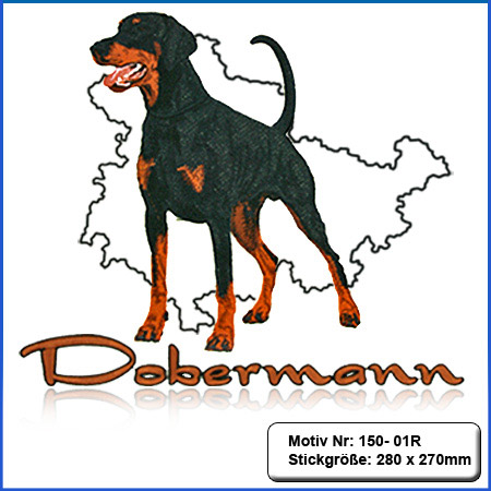 Hunde Motiv Dobermann Motiv gestickt Stickerei Dobermann gestickt
