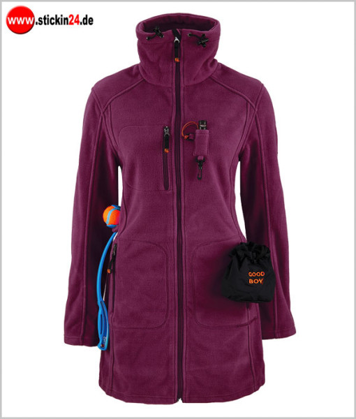Damen Fleecejacke ELLA / Brombeer / Hundesport Jacke mit Rückentasche