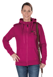 GoodBoy_Sweatjacke_Fyn_Damen_himbeer_Model_besticken