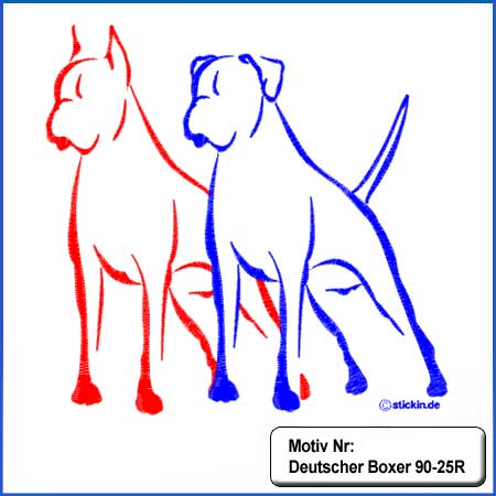 Hunde Motiv Deutscher Boxer stehend gestickt Stickerei Boxer mehrfarbig gestickt