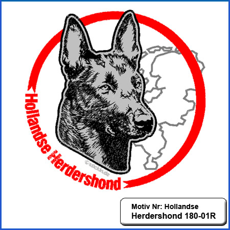 Hunde Motiv Großer Hollandse Herdershond  Stickerei Hollandse Herdershond  Kopf und Schriftzug sticken 