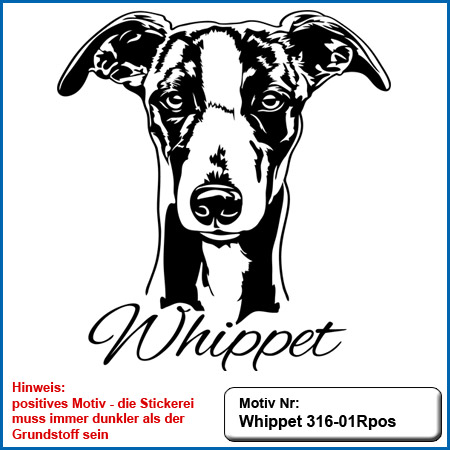 Whippet Hundemotiv Whippet echt gestickt Stickerei Whippet Hunde