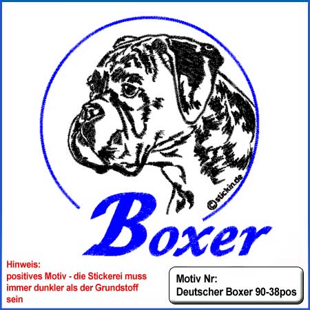 Hunde Motiv Deutscher Boxer Kopf Motiv gestickt Stickerei Boxer gestickt