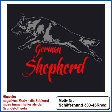 Hunde Motiv Schaeferhund Deutscher Schäferhund springend gestickt Stickerei DSH Schäferhund German Shepherd sticken