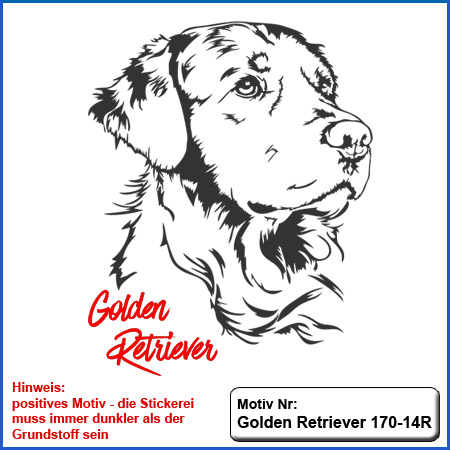 Hunde Motiv Golden Retriever Stickerei Golden Retriever sticken Hundesportbekleidung besticken Hunde Motive Golden Retriever auf Hundesport Bekleidung sticken