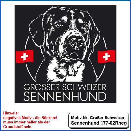 Hunde Motiv Großer Schweizer Sennenhund Stickerei Großer Schweizer Sennenhund Kopf einfarbig sticken 