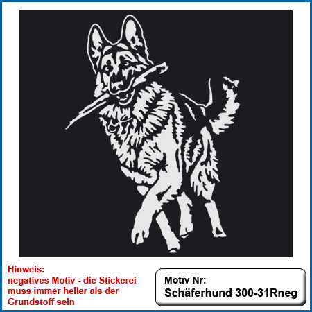 Hunde Motiv Schaeferhund Deutscher Schäferhund sticken gestickt Stickerei DSH Schäferhund mit Stock German Shepherd sticken