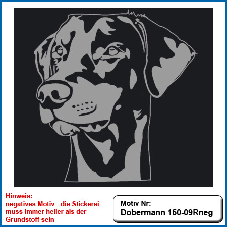 Hunde Motiv Dobermann Kopf Motiv gestickt Stickerei Dobermann gestickt Hundesport Bekleidung mit Dobermann besticken