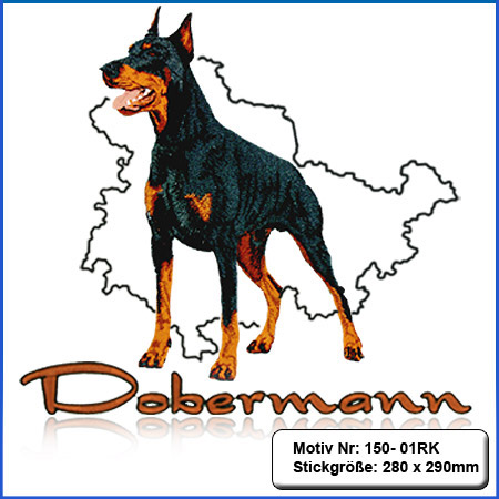 Hunde Motiv Dobermann Motiv gestickt Stickerei Dobermann gestickt