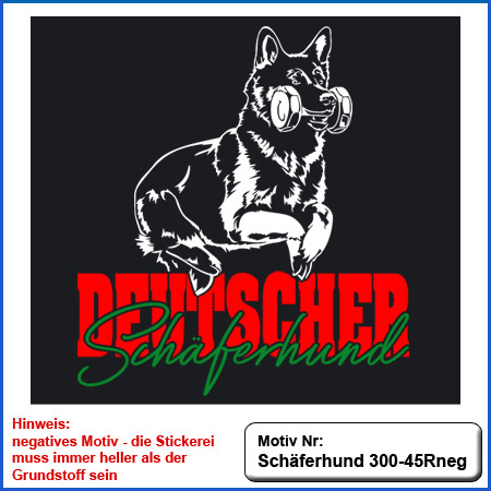 Hunde Motiv Schaeferhund Deutscher Schäferhund springend Hürde Bringholz gestickt Stickerei DSH Schäferhund German Shepherd sticken