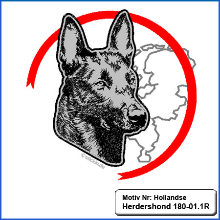 Hunde Motiv Großer Hollandse Herdershond  Stickerei Hollandse Herdershond  Kopf und Schriftzug sticken 